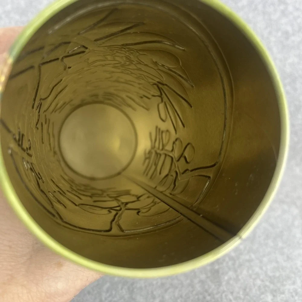 Silver Crane Green Floral Tin Art‎ Nouveau Wisteria Storage Canister Lid Spring